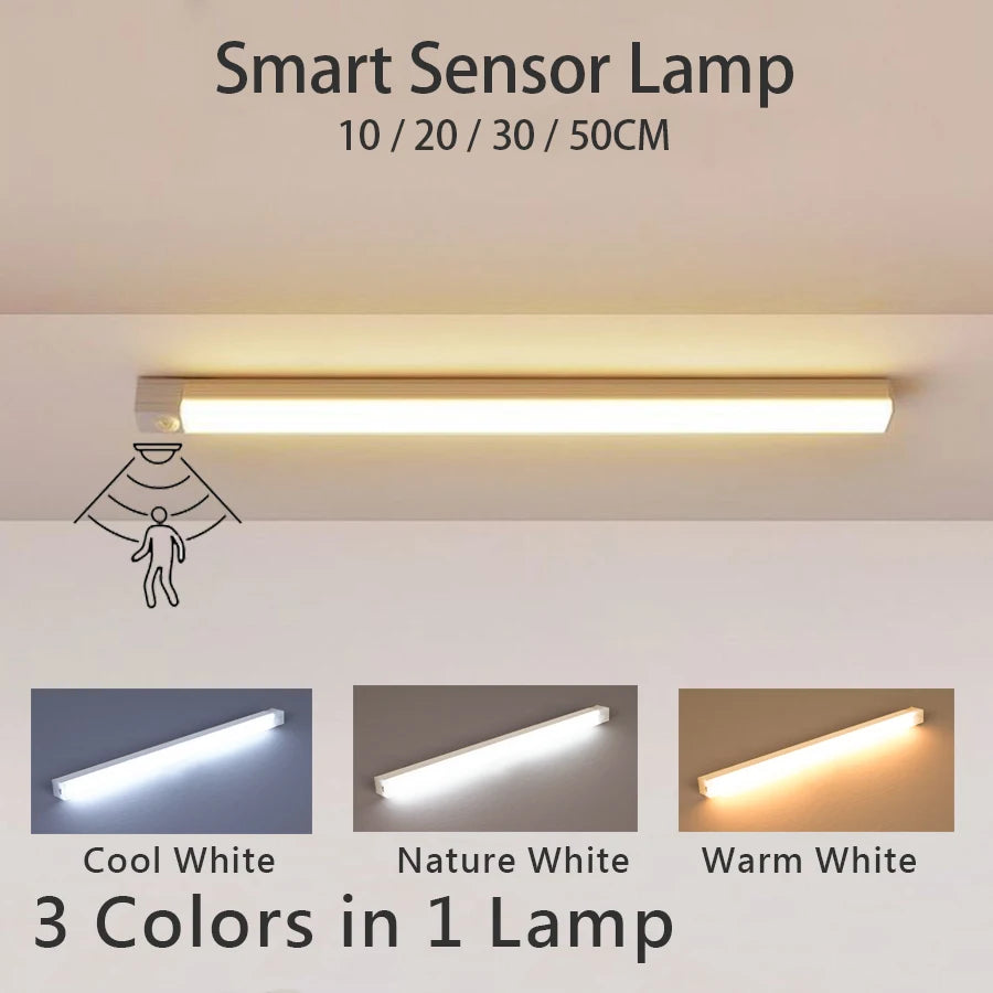 LED Motion Sensor Light Wireless USB  Rechargeable Night Light Portable Induction Lamp for Kitchen Cabinet Wardrobe Staircase