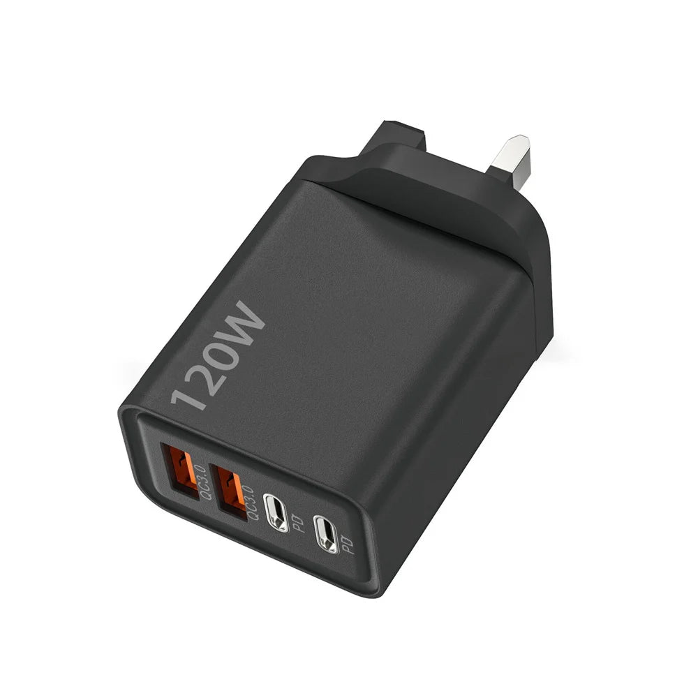 Total 120W 4 Port USB  Type C Fast  Wall Adapter for  Quick Charge Mobile Phone